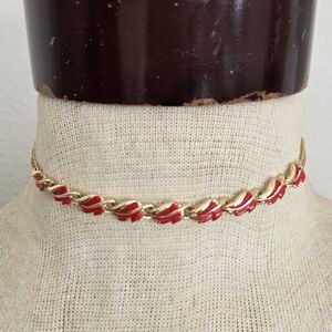 Coro Red & Gold Tone Leaf Choker Necklace
